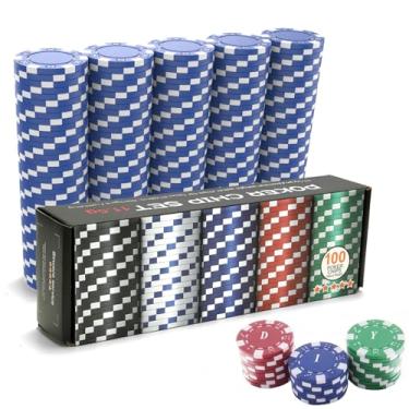 Imagem de 100 fichas de pôquer azuis, conjunto de fichas de pôquer de cassino, 11,5 gramas de plástico fichas de pôquer argila em branco para jogos de cartas de pôquer Texas Holdem Blackjack jogos de azar (com