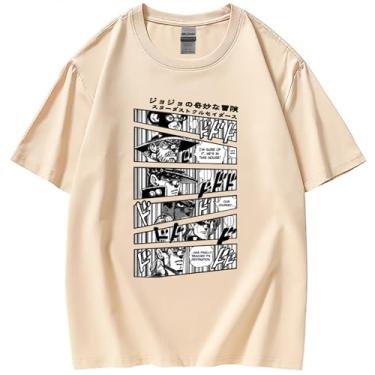 Imagem de Camiseta JoJo Bizarre Adventure Unissex Manga Curta 100% Algodão Jotaro Cosplay Plus Size 5GG Anime Merch Dio, Cáqui - D, M