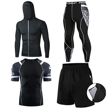 Imagem de Roupa de treino, roupa fitness de quatro peças justa e de secagem rápida, adequada para ioga/corrida, 5, M