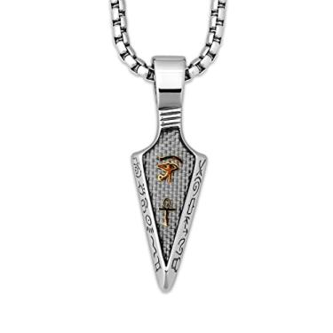 Imagem de HAQUIL Arrowhead Necklace, pingente de aço inoxidável banhado a prata com cabeça de flecha hieroglífica do Olho de Hórus Ankh, corrente de caixa, presente de joias egípcias