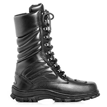 Imagem de Bota Coturno Militar Couro Masculina Preta Cano Longo (37, Preto)
