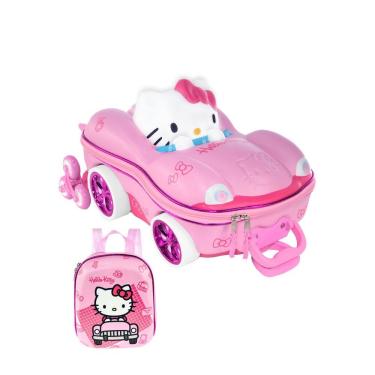 Imagem de Kit Mochila Rodinhas Hello Kitty Carro Lancheira Escolar 3D