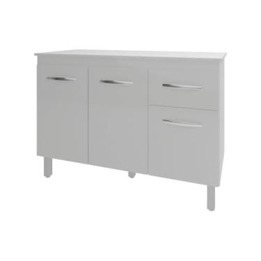 Imagem de Mobília Decor, Balcão Gabinete Para Pia 118 cm Cozinha Aline Branco com Tampo Tampão 120 cm Branco