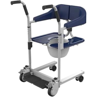 Imagem de Cadeira de rodas portátil de aço para idosos e deficientes, com elevador Tsfer de corpo inteiro para paciente e funcionalidade de banheiro 3 em 1, suporta até 150 kg, azul, azul