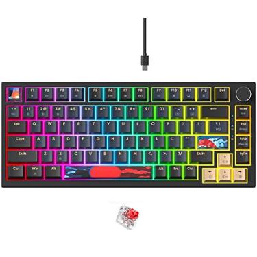 Imagem de Fogruaden Teclado mecânico para jogos 75% com fio, 75% teclado Hot Swappable, interruptor vermelho, teclado mecânico RGB retroiluminado de 82 teclas TKL, teclado compacto NKRO com botão de controle de volume (BlueSamurai)