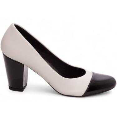 Imagem de Torricella, Sapato Scarpin Feminino Boneca Salto Médio Grosso Bloco Bico Redondo 7cm Cor:Branco;Tamanho:35