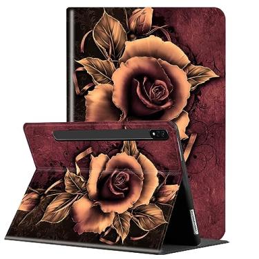 Imagem de Capa para tablet Samsung Galaxy Tab S8 Plus 2022/ Tab S7 FE 5G 2021/ Tab S7 Plus 2020 de 12,5 polegadas, suporte multiângulo com capa de proteção automática de hibernar/despertar - flores florais de