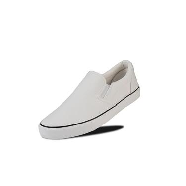 Imagem de Tênis masculino clássico de cano baixo, mocassins, de lona, largo, com palmilha macia, casual, para homens, sapatos de caminhada confortáveis, tênis sem cadarço para homens, Linha branca, 45