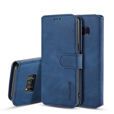Imagem de UEEBAI Capa de couro PU para Samsung Galaxy S7 Edge, carteira vintage retrô premium flip capa interna de TPU [compartimentos para cartão] [fecho magnético] função de suporte fólio à prova de choque proteção total - azul