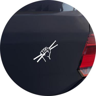 Imagem de Adesivo de Carro Baquetas ao Ar Bateria Percussão - Cor Branco - Melho