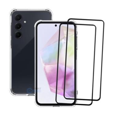 Imagem de Capa A35 5g, Capinha Anti Impacto e 2x Pelicula Vidro 3D Para Samsung Galaxy A35 Case Transparente Proteção de Câmera