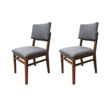 Imagem de Kit 2 Cadeira Paris Madeira Maciça de Eucalipto Verniz Rust Linho Cinza Escuro