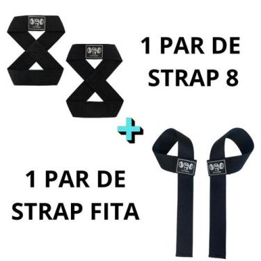 Imagem de Kit Strap 8 e Strap Fita Musculação Academia Preto - GENÉRICO