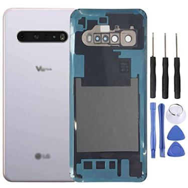 Imagem de HQB-STAR Substituição da porta da tampa traseira de vidro da bateria para LG V60 ThinQ (todos os modelos) com lente de câmera/adesivo, fita de moldura (branca)
