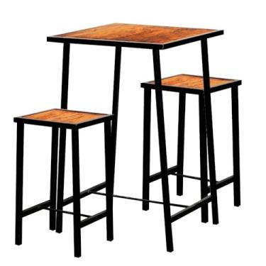 Imagem de Conjunto Mesa Bar Bistrô Madeira Industrial Imbuia Com 2 Bancos