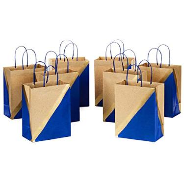 Imagem de Hallmark 9" Medium Paper Gift Bags (8 Bags: Blue, Gold and Kraft) for Hanukkah, Birthdays, Weddings, Father's Day, Graduations, Baby Showers, Bridal Showers, Care Packages, May Day