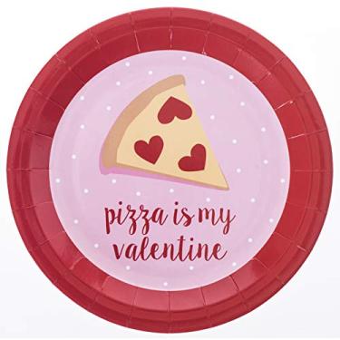 Imagem de Graphique Pacote com pratos de jantar de papel descartáveis de 16 a 22,8 cm redondos, pesados e pesados da Pizza Is My Valentine – perfeitos para festas, piqueniques e hospedagem com estilo, 22,8 cm