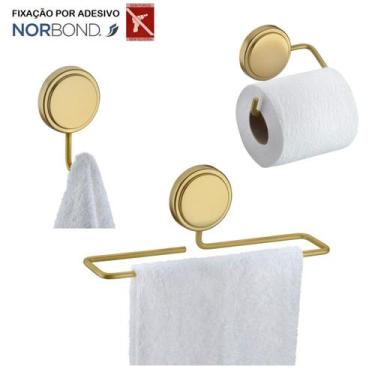 Imagem de Kit Toalheiro Rosto Suporte Papel Higiênico Gancho Porta Toalha Adesiv