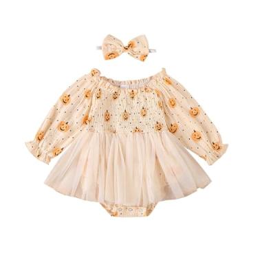 Imagem de Afunbaby Macaquinho de abóbora de manga comprida para bebês recém-nascidos, roupas de outono e inverno, Abóbora damasco, 3-6 Meses