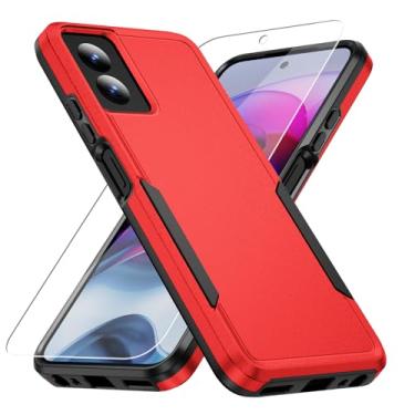 Imagem de Warsia Capa para Moto G Power 5G 2024, com protetor de tela [teste de queda de grau militar] Capa protetora resistente à prova de choque para Motorola G Power 5G 2024 de 6,7 polegadas, vermelha
