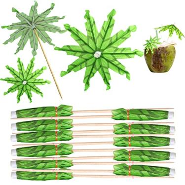 Imagem de LOMIMOS 50 peças de topo de guarda-chuva, palmeira de coco tropical, palmeira, coquetel, guarda-sol, palito de madeira, para festa na piscina havaiana, sorvete, cupcake, fruta