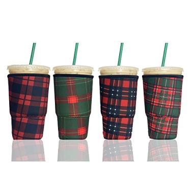 Imagem de Mangas de café gelado Baxendale para copos frios – Pacote com 4 unidades reutilizáveis de neoprene gelado para bebidas quentes e frias, compatível com Starbucks Dunkin e mais