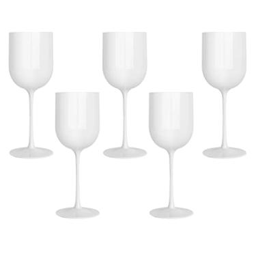 Imagem de Conjunto de 10 taças de vinho de plástico branco com 10 taças elegantes de vinho de plástico rígido na haste 355 ml