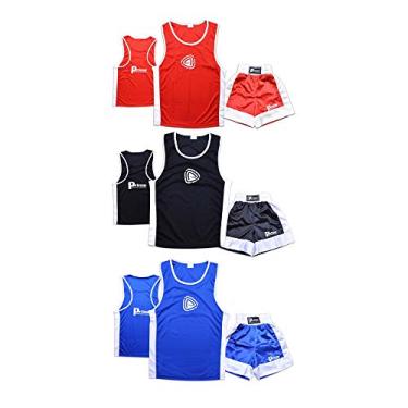 Imagem de Conjunto de uniforme de boxe infantil top e shorts 2 peças top shorts roupas de boxe para crianças meninos/meninas de 03 a 14 anos, Azul, 11-12 Years
