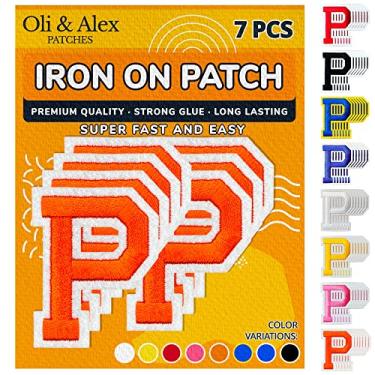 Imagem de Oli and Alex Iron On Letters 6 cm - 7 peças de P Orange Patches Letras para Roupas - Super Cola - Sem necessidade de costura - Bordado time de futebol escolar Universidade - Laranja, P