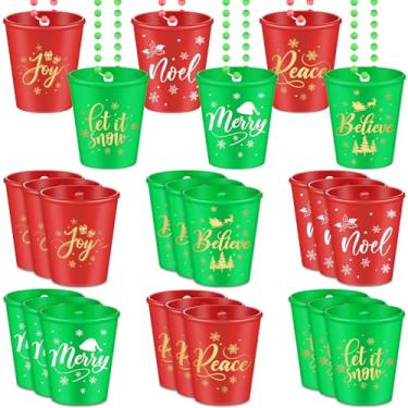 Imagem de Tigeen 24 Christmas Shot Glass Necklaces Christmas Plastic Shot Cup on Beaded Necklace Red Green Xmas Necklace Cup for Holiday Birthday Party Supplies (Joy)