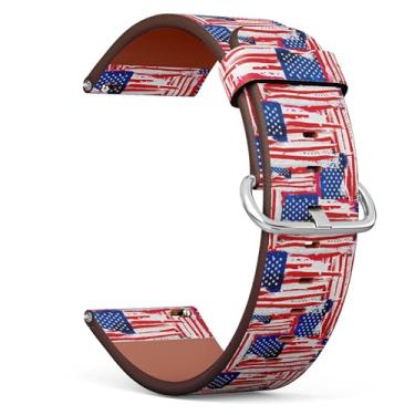 Imagem de THAZEE Compatível com Ticwatch Pro 3 Ultra GPS/Pro 3 GPS/Pro 4G LTE / E2 / S2, pulseira de relógio de couro de substituição de 22 mm (bandeira dos EUA)