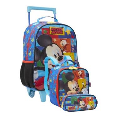 Imagem de Kit Mochila Escolar Rodinhas + Lancheira + Estojo Mickey Minnie - Xery