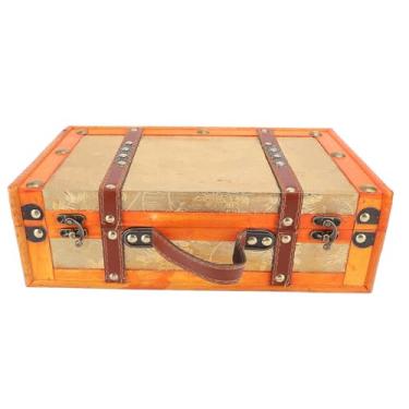 Imagem de Mala Vintage, Caixa de Armazenamento de baú de Tesouro de Madeira Vintage Antigo baú de Armazenamento Decorativo Troncos de Viagem de Madeira, Caixa de Armazenamento de Tesouro