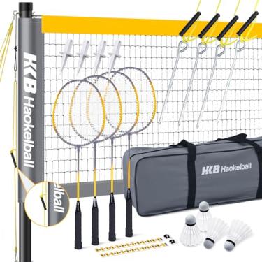 Imagem de Haokelball Conjunto profissional de badminton conjuntos de badminton para quintais com ajustador de tensão de rede, conjunto de 4 raquetes de badminton, 4 petecas de badminton de nylon e bolsa de