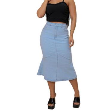 Imagem de Saia Midi Sereia De Brim Sarja Moda Modesta - 120688 - Meitrix Jeans, 