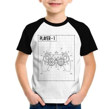 Imagem de Camiseta Raglan Infantil Player 1 Controle Joystick - Foca na Moda, Br