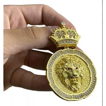 Imagem de Pingente Leão Pedra Vermelha Banhado Ouro 18k Personalizado - ToJoia18