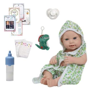 Imagem de Bebê TIpo Reborn Recém Nascido Roupão Jacaré + Kit Itens - Cegonha Reb