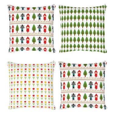 Imagem de Kit 4 Capas de Almofada Infantil Decorativa Chapéuzinho Vermelho Árvor