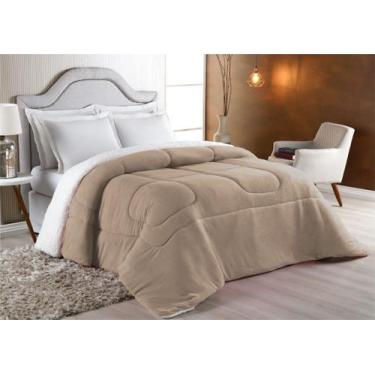 Imagem de Coberdrom Queen Size Dupla Face - Sherpa com Manta Coral Fleece Avelã 