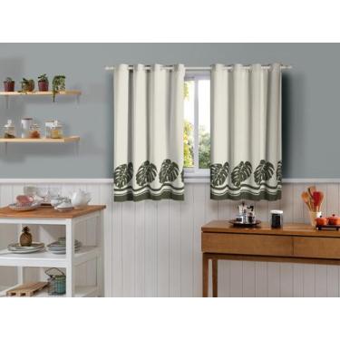 Imagem de Cortina De Cozinha Em Tecido Linhão 3,00m x 1,20m Folhas Verdes - Ibit