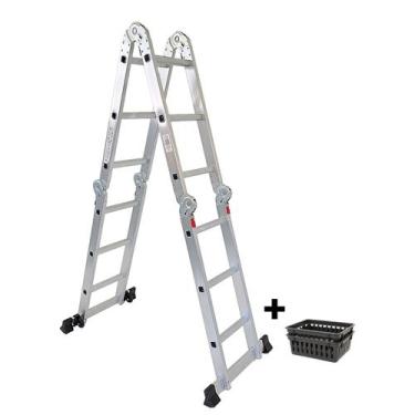 Imagem de Escada Articulada de Alumínio 12 Degraus 3,32 Metros de Altura + 2 Min