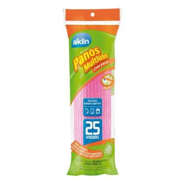 Imagem de Rolo 25 Panos de Limpeza Multiuso 21x29cm tipo Perfex Alklin, Rosa