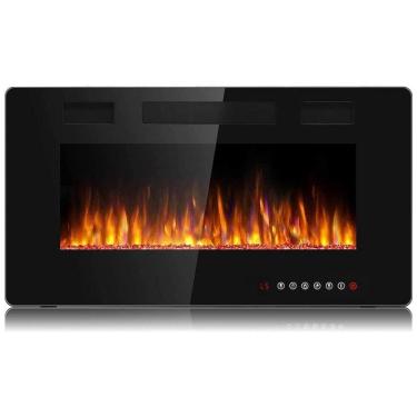 Imagem de Lareira Elétrica de Embutir A46x76L com Controle Remoto, Temporizador e Chamas Ajustavel, 110V 1500W, BOSSIN, Preta