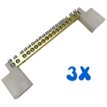 Imagem de Kit 3 Barramento Universal Neutro ou Terra com 18 Furos para Painel Qu