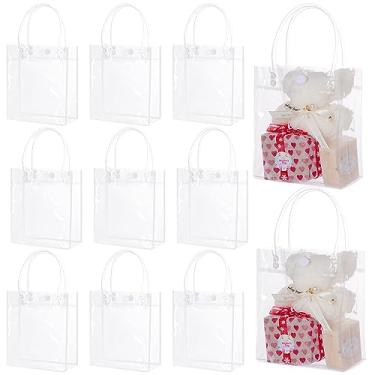Imagem de 25 peças de sacos de presente de PVC transparente com alças, sacola de plástico pequena, embalagem de presente transparente reutilizável/sacos de compras para sacos de doces de casamento, sobremesa,