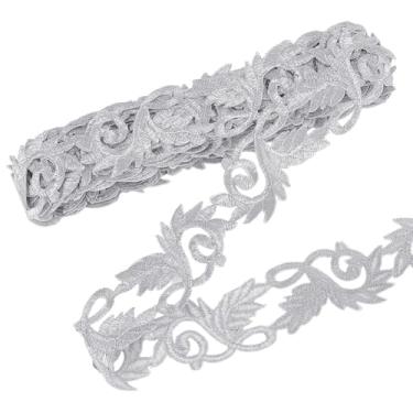 Imagem de PH PandaHall Fitas bordadas prateadas folha de ferro no remendo apliques bordados fita de renda de 3,5 cm de largura, acabamento de renda para suprimentos de costura, fantasias, roupas, artesanato, 4