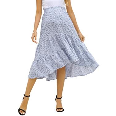 Imagem de FUNJULY Roupas femininas para gestantes, saia de praia longa, vestido de maternidade para sessão de fotos, G-azul