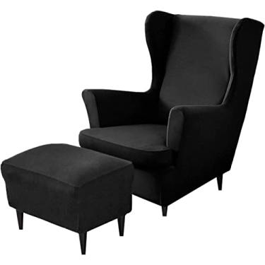 Imagem de Conjunto de capas de cadeira com asa elástica, 2 peças de capa para cadeira com encosto traseiro e 1 capa otomana, capa removível para cadeira de armazenamento retangular para sala de estar e quarto