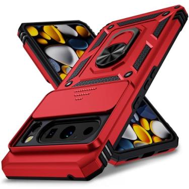 Imagem de for Google Pixel 8 Pro Case, Slide Lens Cover, Military Grade Drop Protection, Magnetic Rotated Ring Holder Kickstand Protective Phone Case for Pixel 8 Pro (Red)